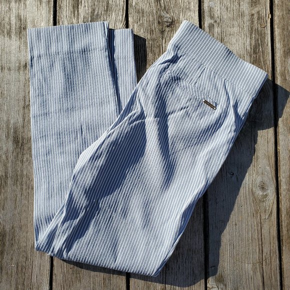 Ann Klein Blue White Stretchy Striped Ankle Trousers Size 2 - Picture 2 of 7